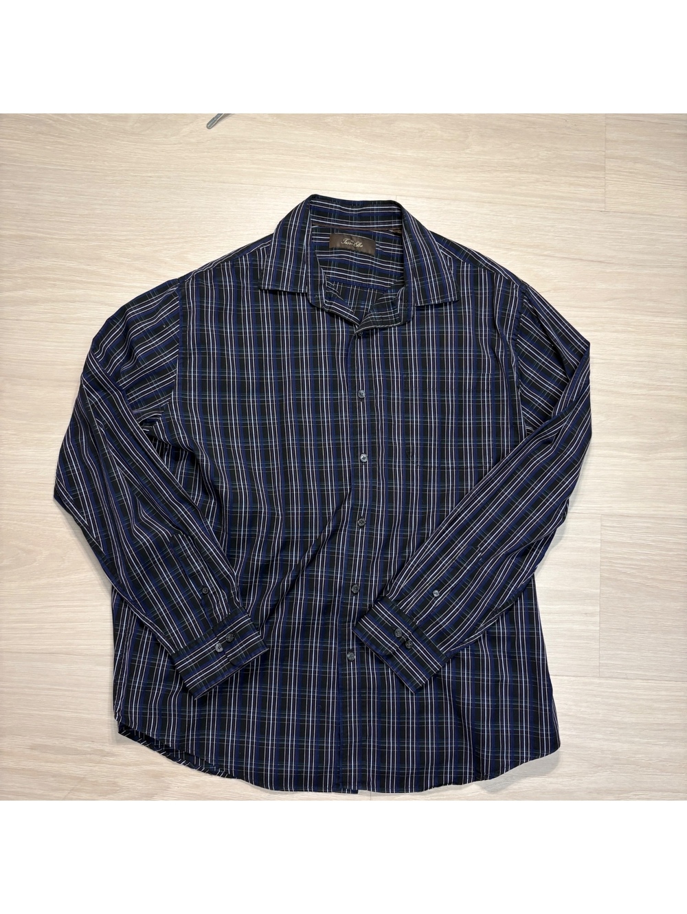 Vintage Y2K Tasso Elba navy black blue striped button down shirt mens large